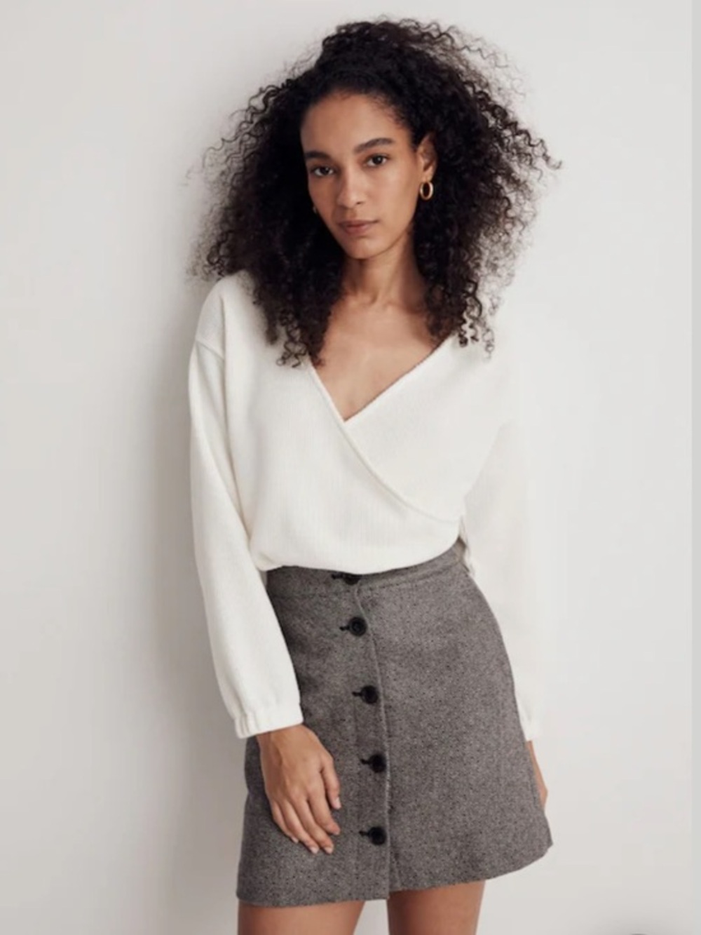Madewell Ottoman Knit Wrap Long Sleeve Top Cream Size Small